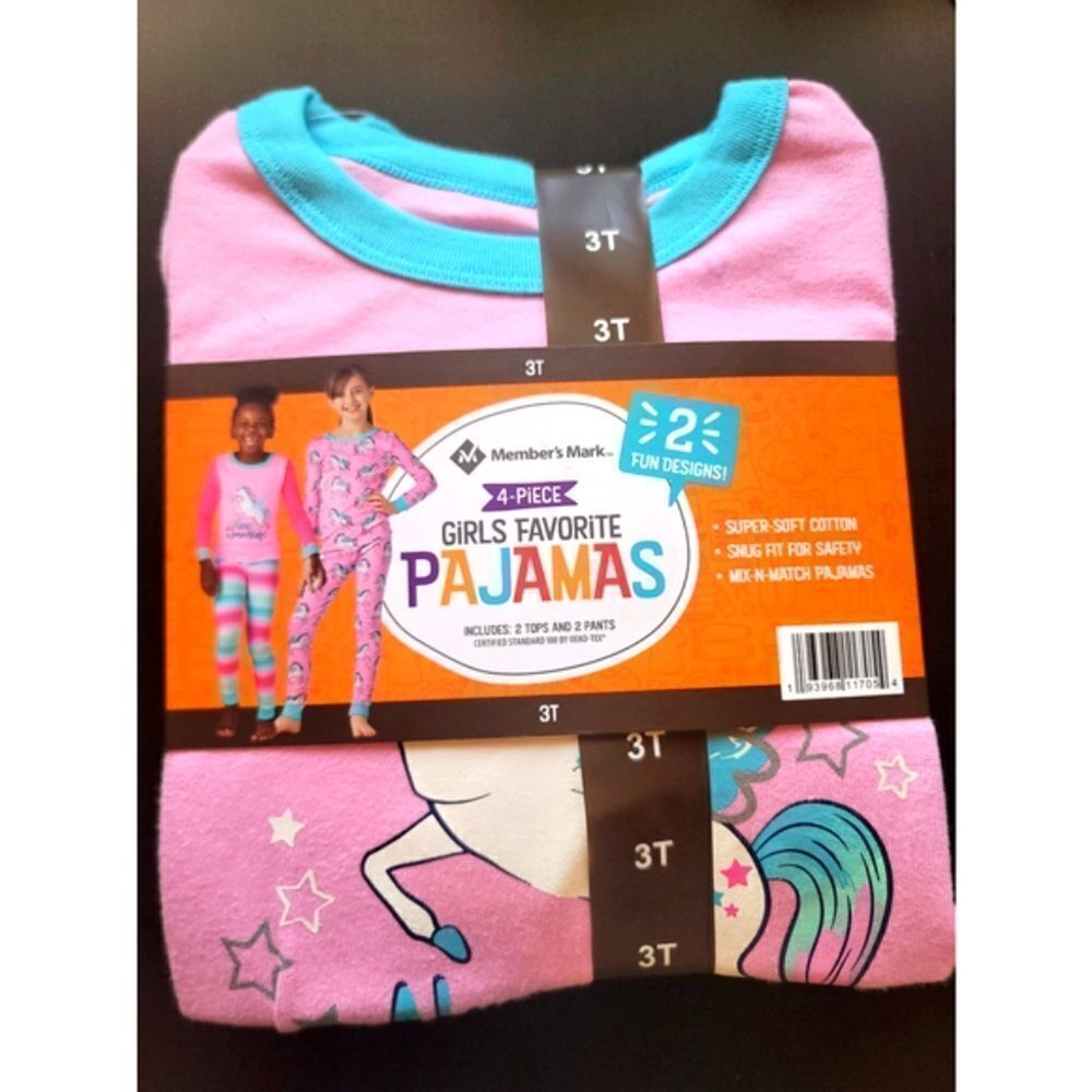 Member Mark 4-piece girls pajamas pink Unicorn size 3T